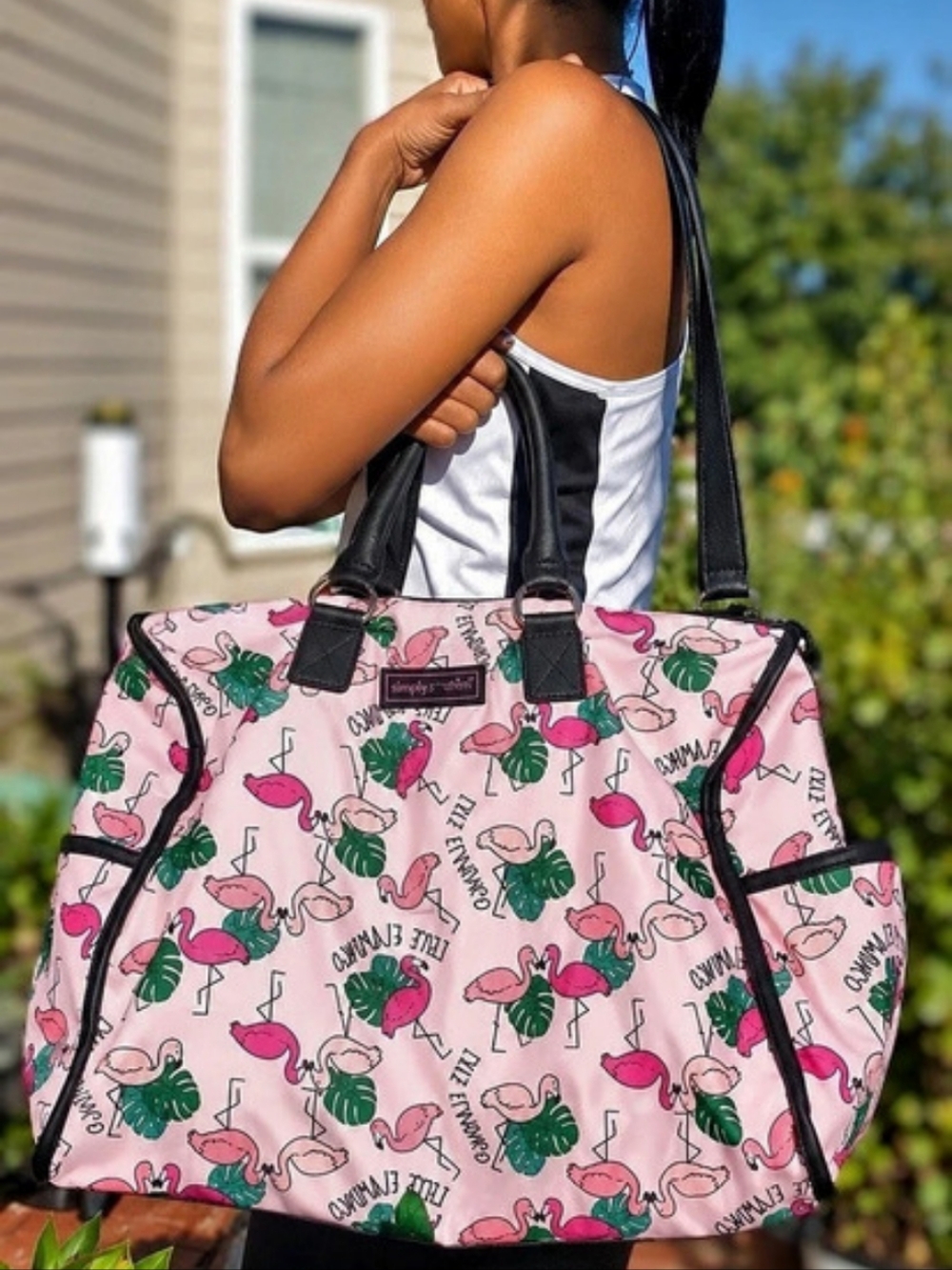 Betsey Johnson Flamingo Print Tote Duffel Bag in Pink & Black